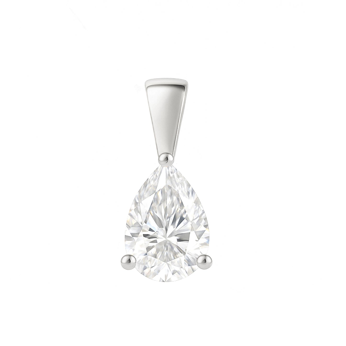 14K Gold Pear Cut Moissanite Solitaire Pendant Only - Solid Bail