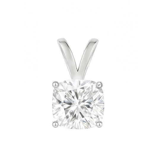 14K Gold Cushion Cut Moissanite Solitaire Pendant Only - Double Loop Bail