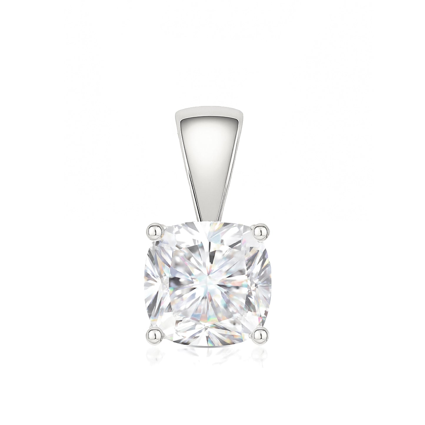 14K Gold Cushion Cut Moissanite Solitaire Necklace - Solid Bail on Cable Chain