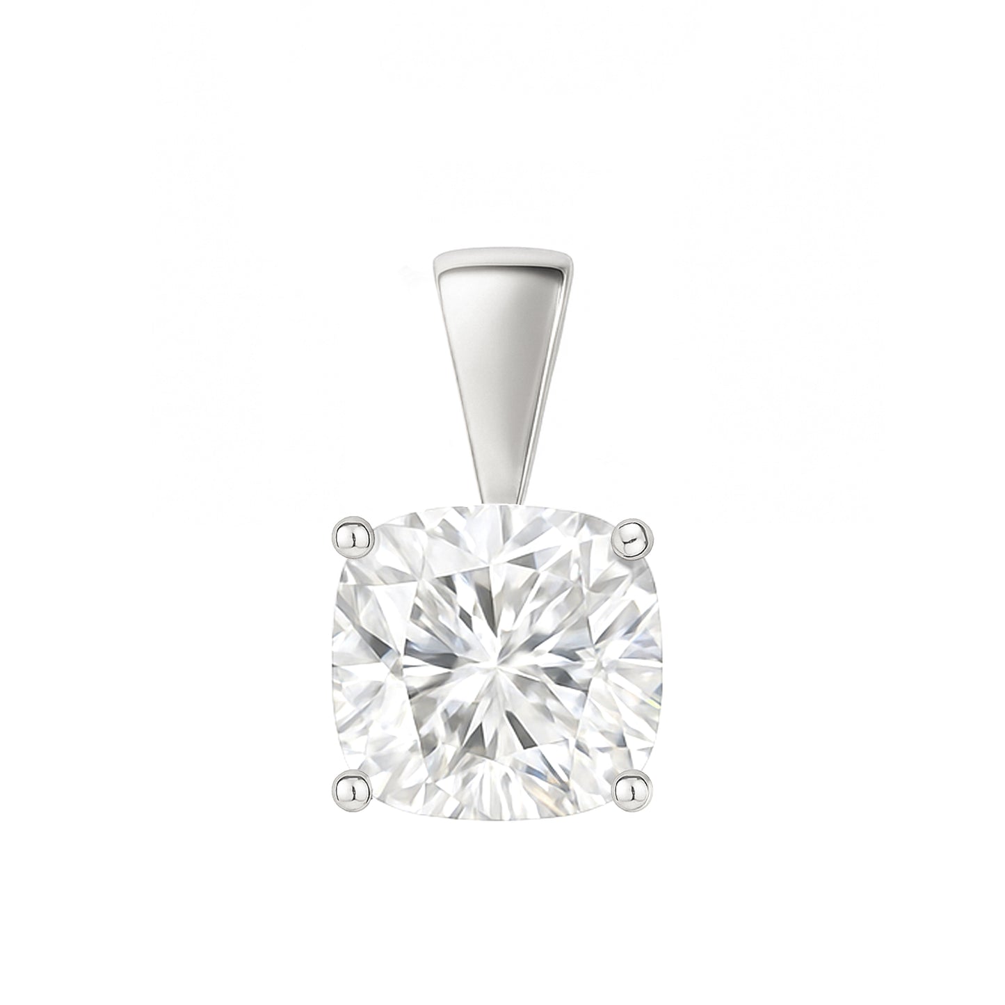 14K Gold Cushion Cut Moissanite Solitaire Pendant Only - Solid Bail