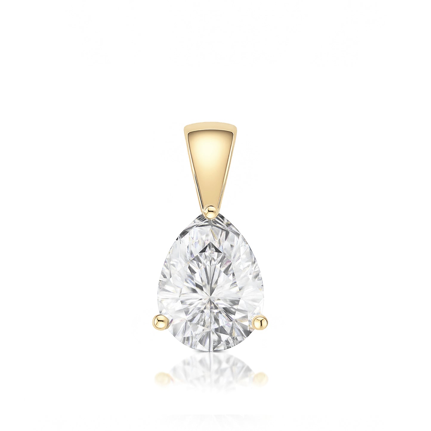 14K Gold Pear Cut Moissanite Solitaire Pendant Only - Solid Bail