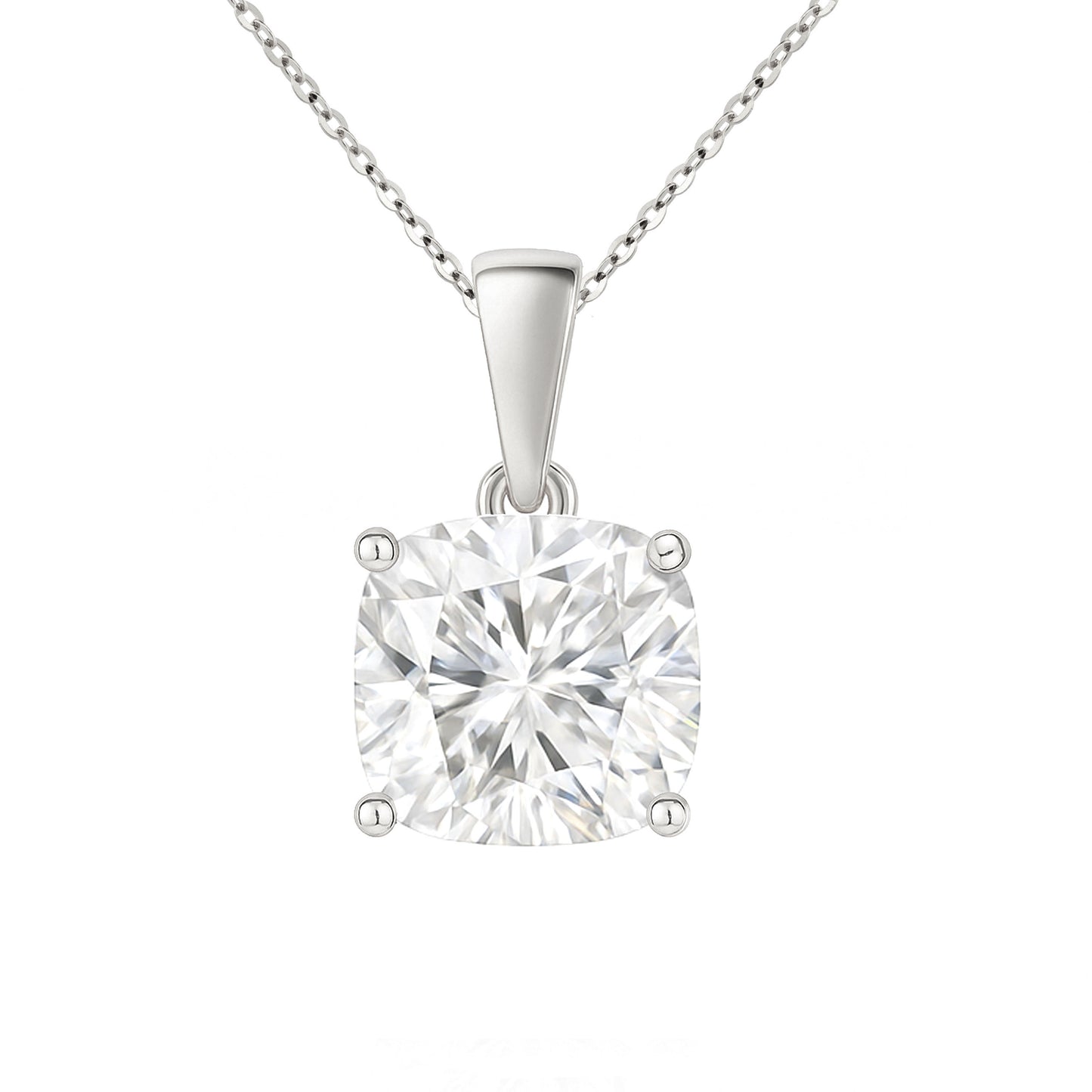 14K Gold Cushion Cut Moissanite Solitaire Necklace - Dangle Bail on Cable Chain