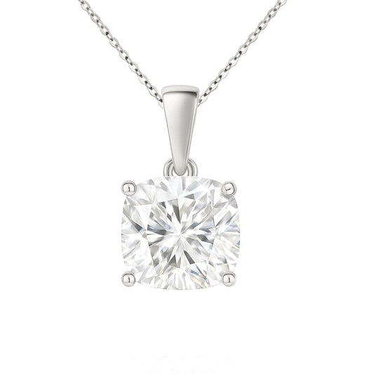 14K Gold Cushion Cut Moissanite Solitaire Necklace - Dangle Bail on Cable Chain