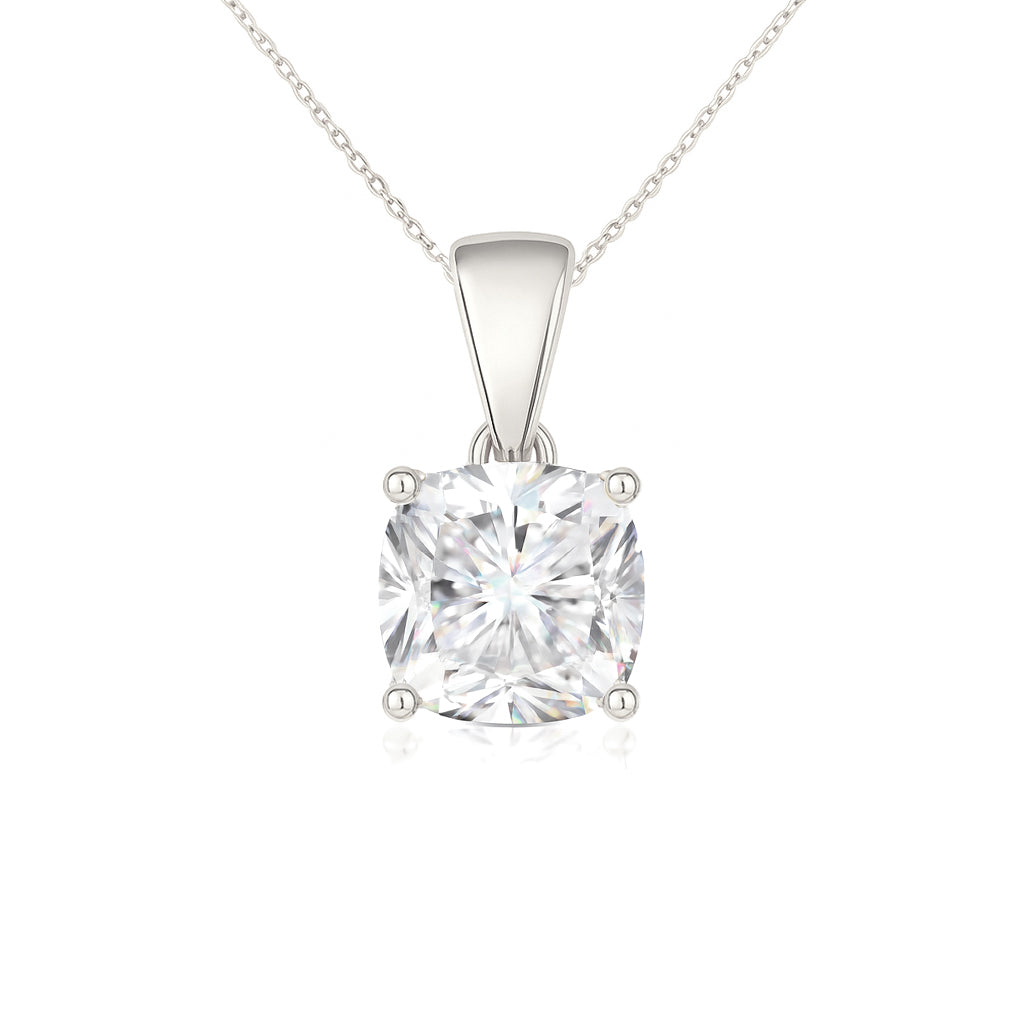 14K Gold Cushion Cut Moissanite Solitaire Necklace - Dangle Bail on Cable Chain