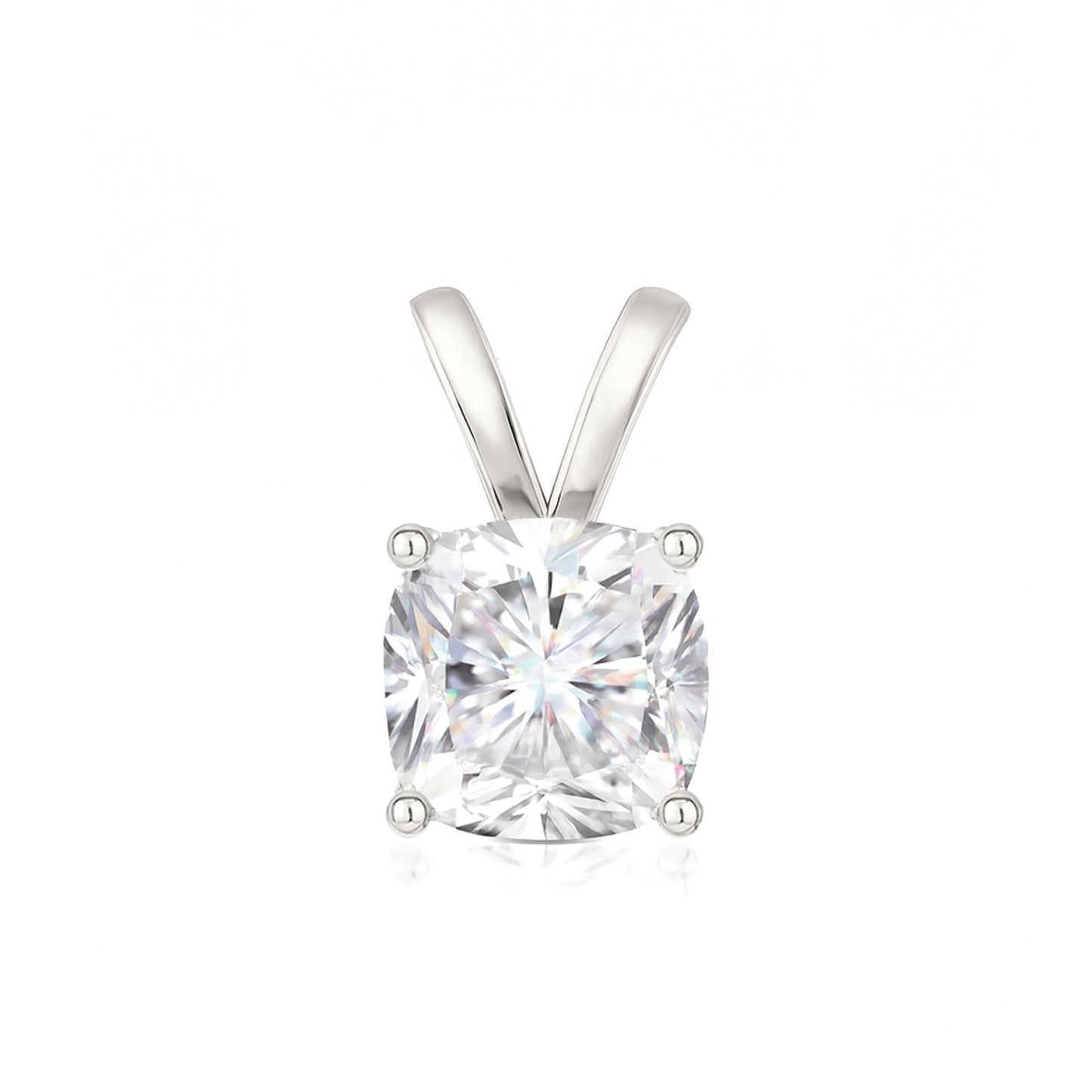 14K Gold Cushion Cut Moissanite Solitaire Necklace - Double Loop Bail on Box