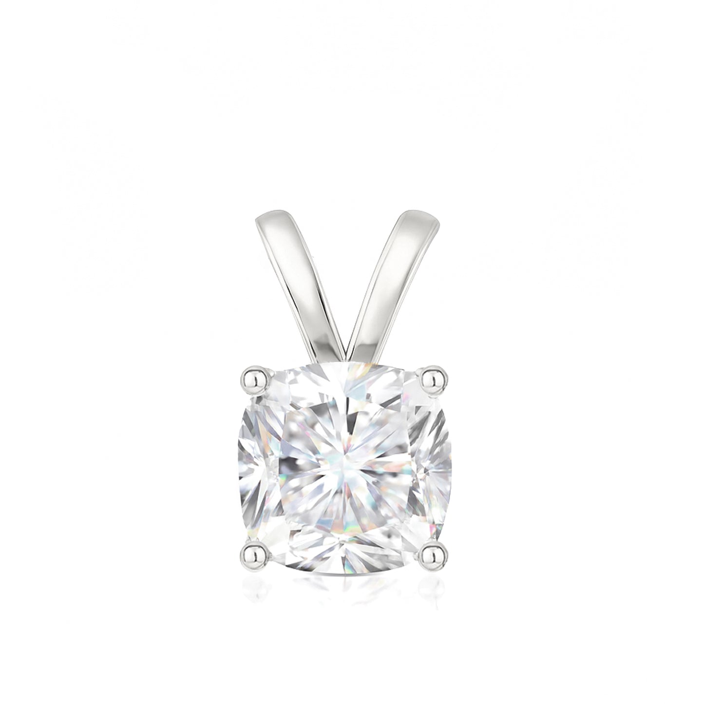 14K Gold Cushion Cut Moissanite Solitaire Pendant Only - Double Loop Bail