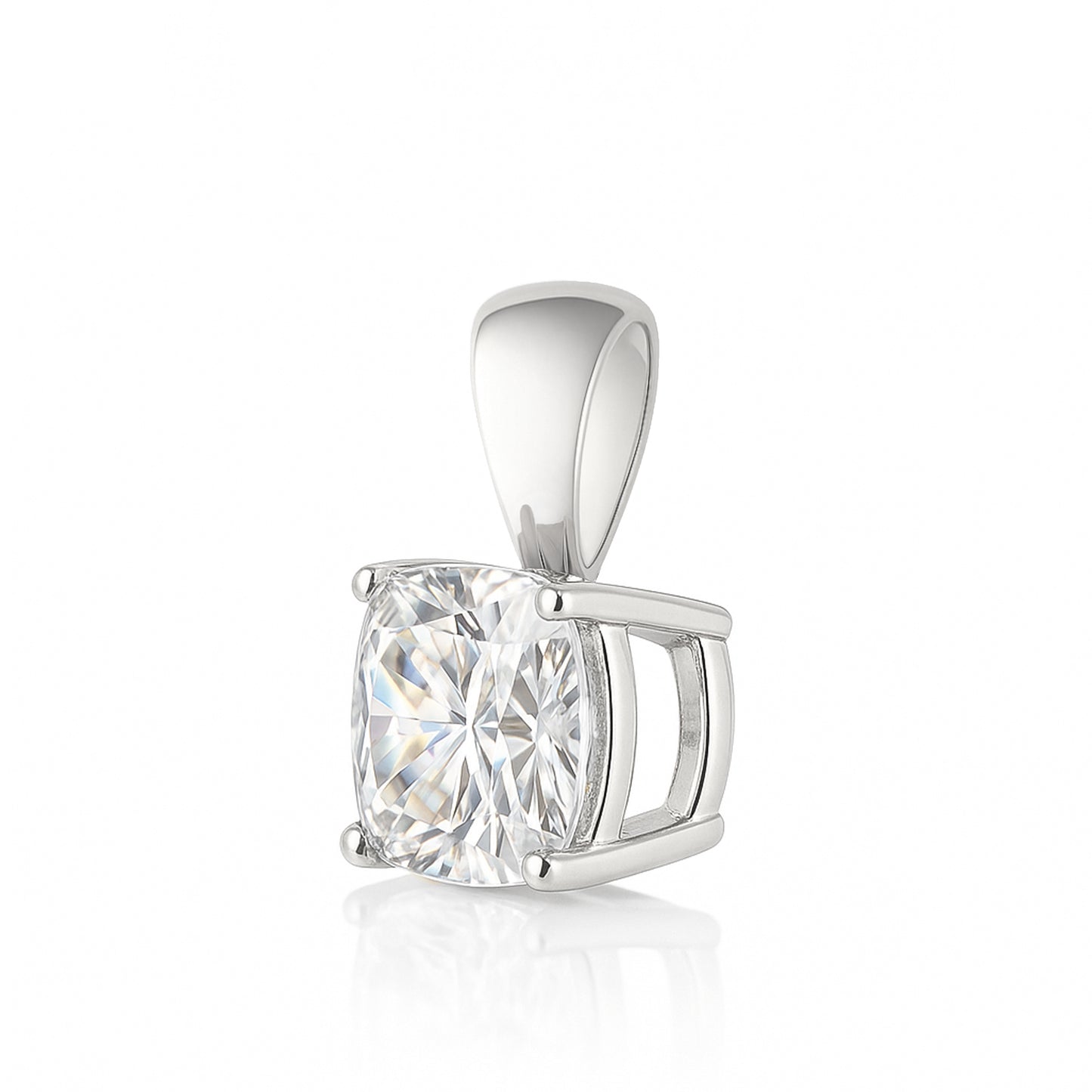 14K Gold Cushion Cut Moissanite Solitaire Necklace - Solid Bail on Cable Chain