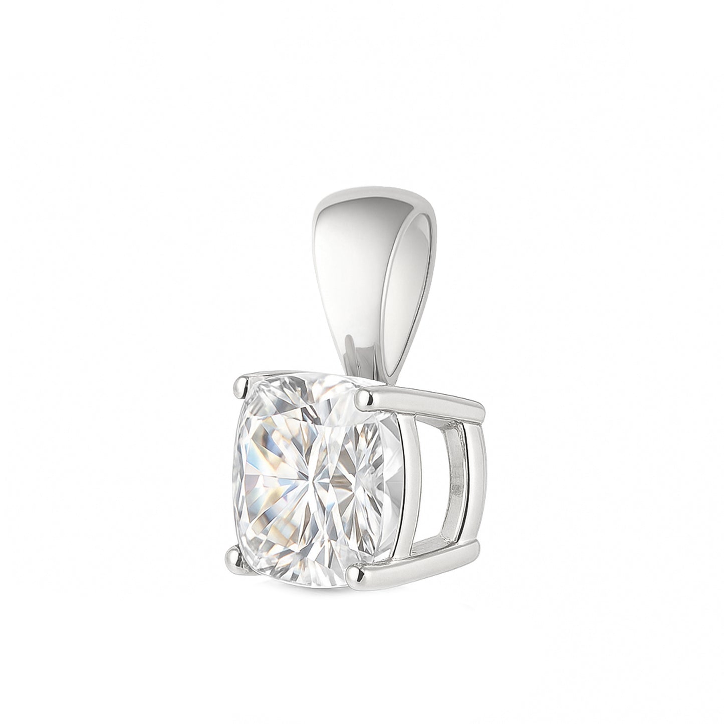14K Gold Cushion Cut Moissanite Solitaire Necklace - Solid Bail on Box Chain