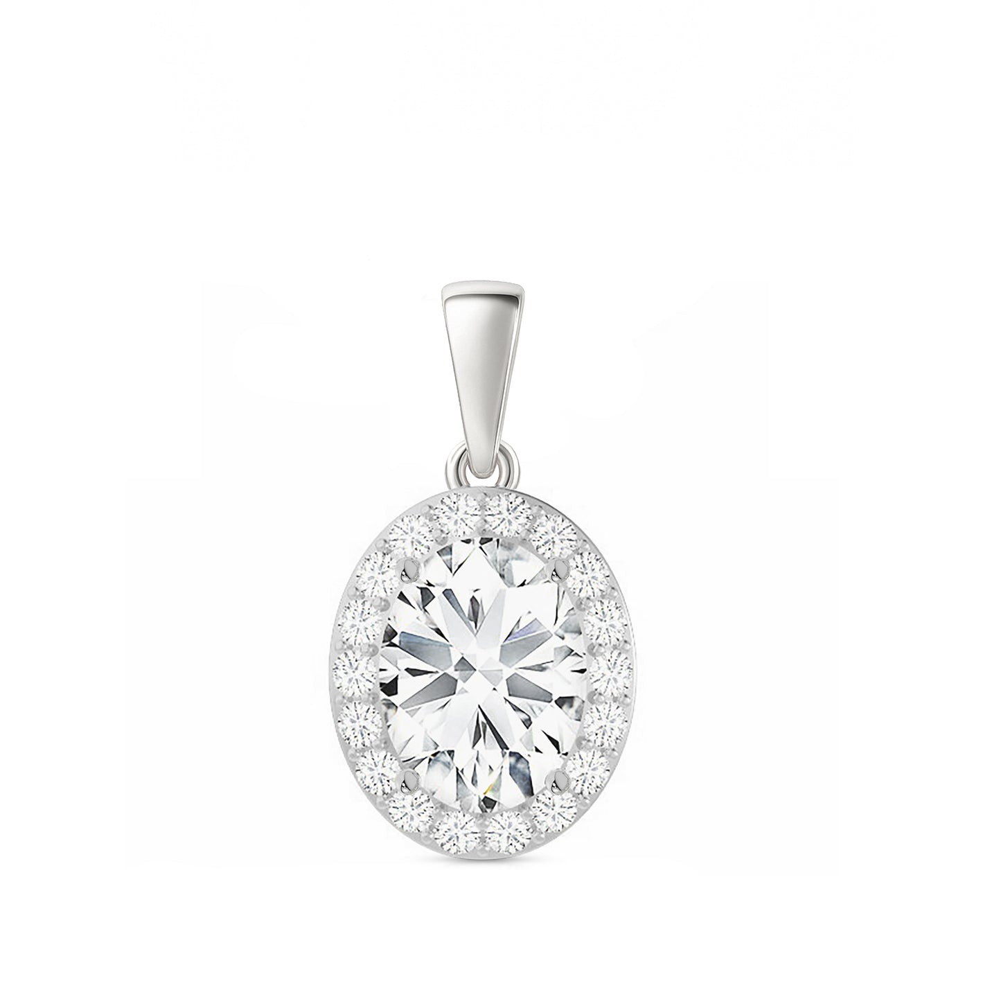 14K Gold Oval Cut Halo Moissanite Pendant Only - Dangle Bail