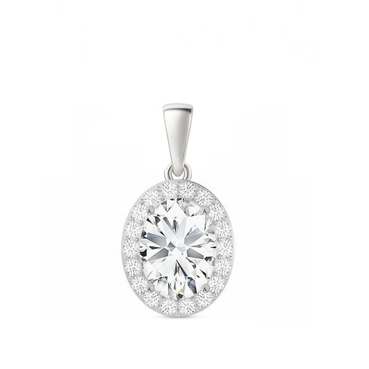 14K Gold Oval Cut Halo Moissanite Pendant Only - Dangle Bail