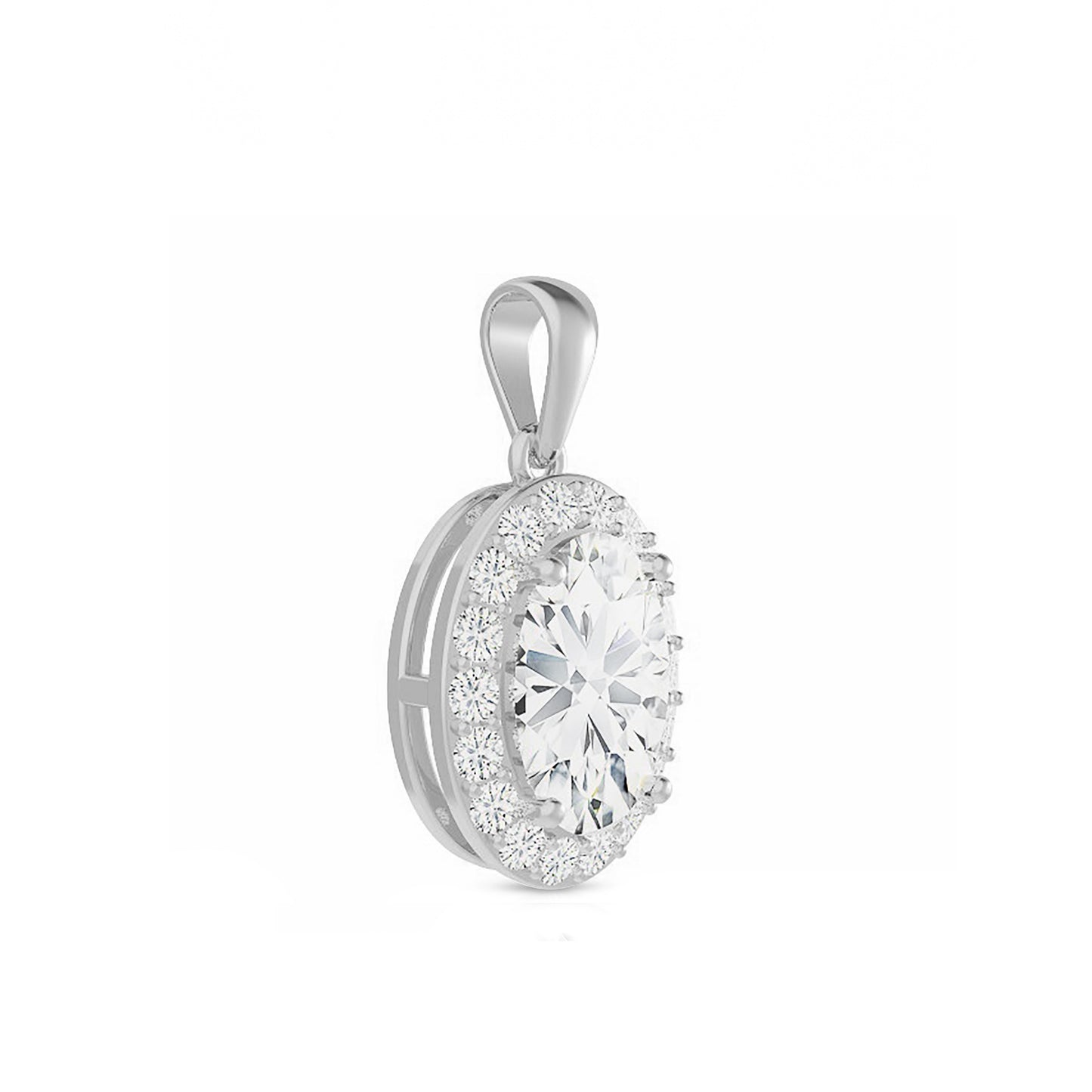 14K Gold Oval Cut Halo Moissanite Pendant Only - Dangle Bail
