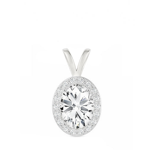 14K Gold Oval Cut Halo Moissanite Pendant Only - Double Loop Bail