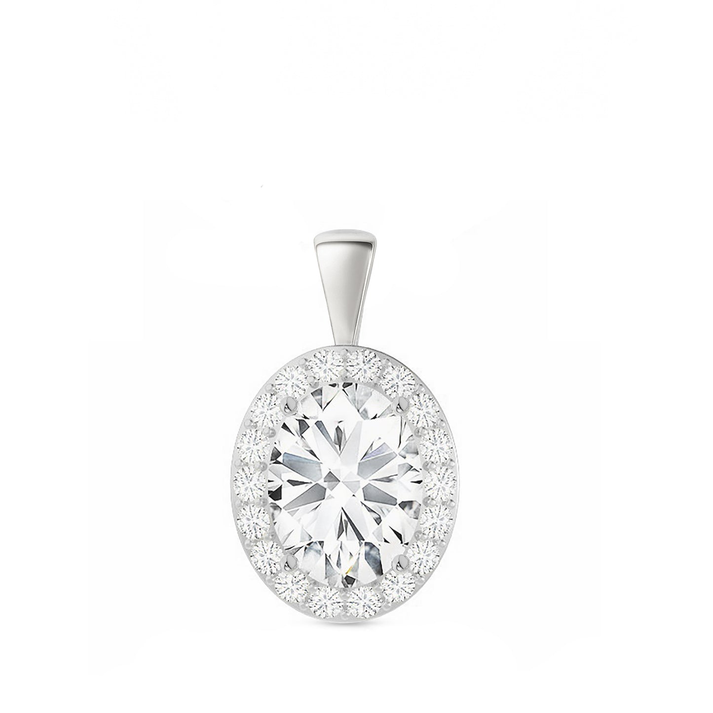 14K Gold Oval Cut Halo Moissanite Pendant Only - Solid Bail