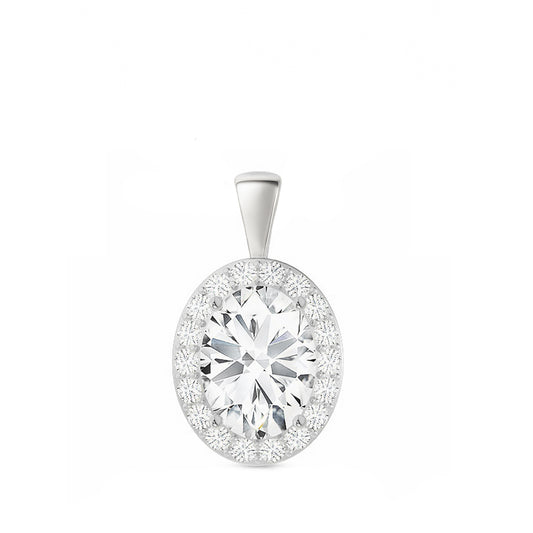 14K Gold Oval Cut Halo Moissanite Pendant Only - Solid Bail