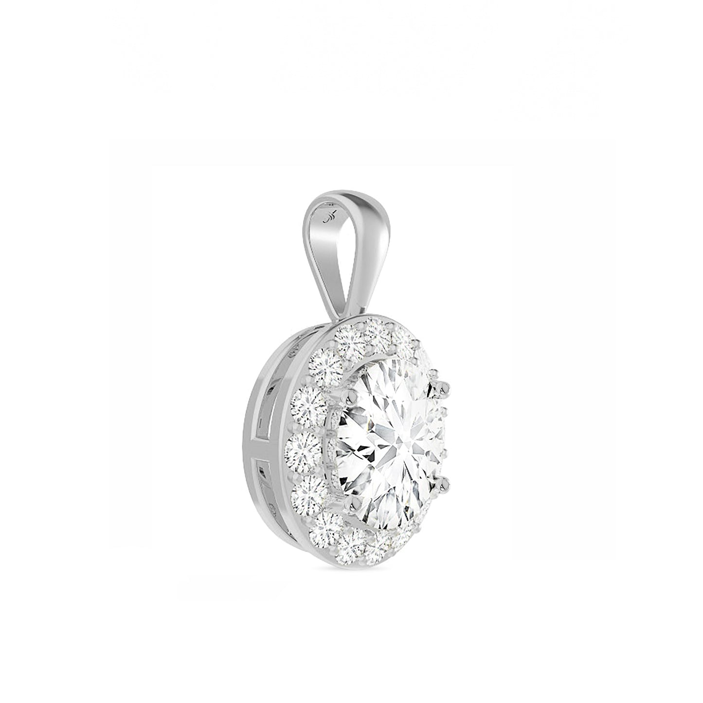 14K Gold Oval Cut Halo Moissanite Pendant Only - Solid Bail