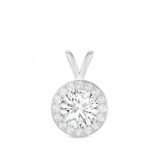 14K Gold Round Cut Halo Moissanite Pendant Only - Double Loop Bail