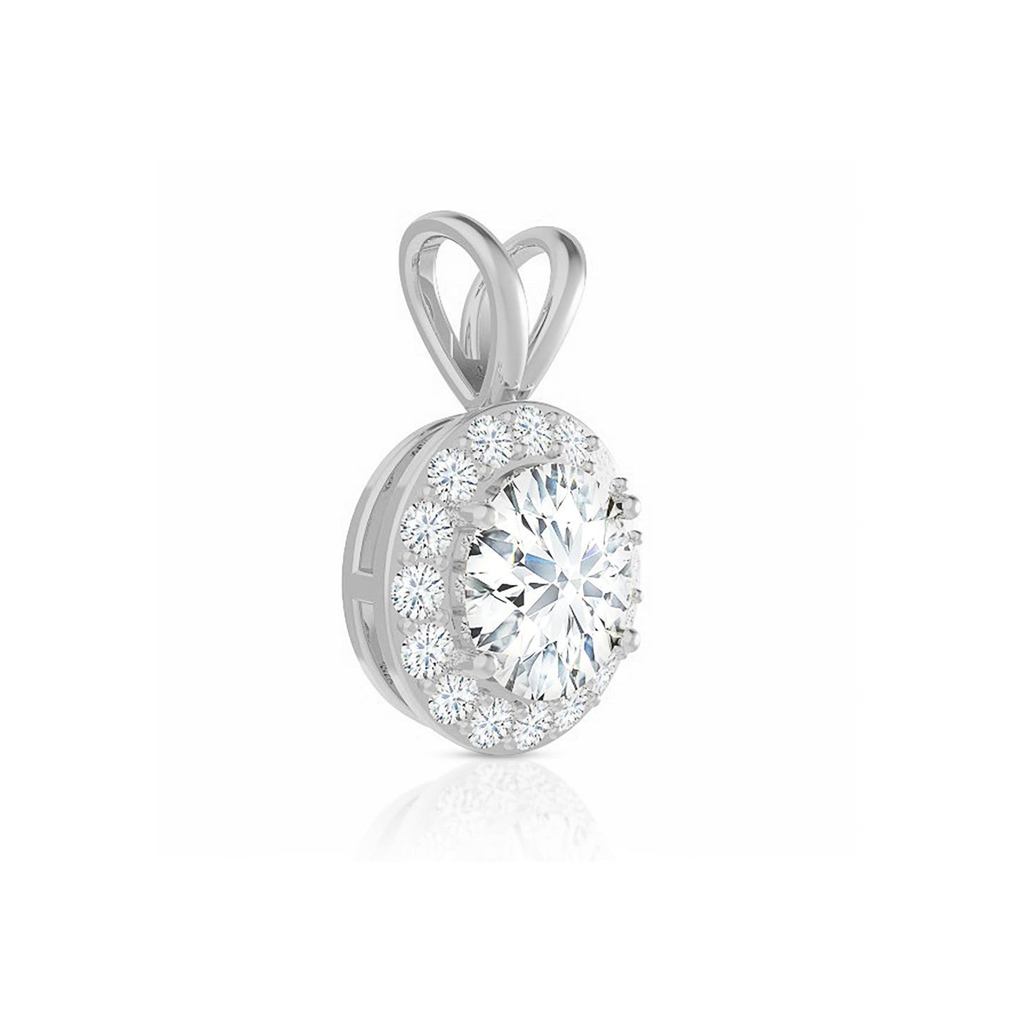 Round Cut Halo Moissanite Necklace – Double Loop Bail