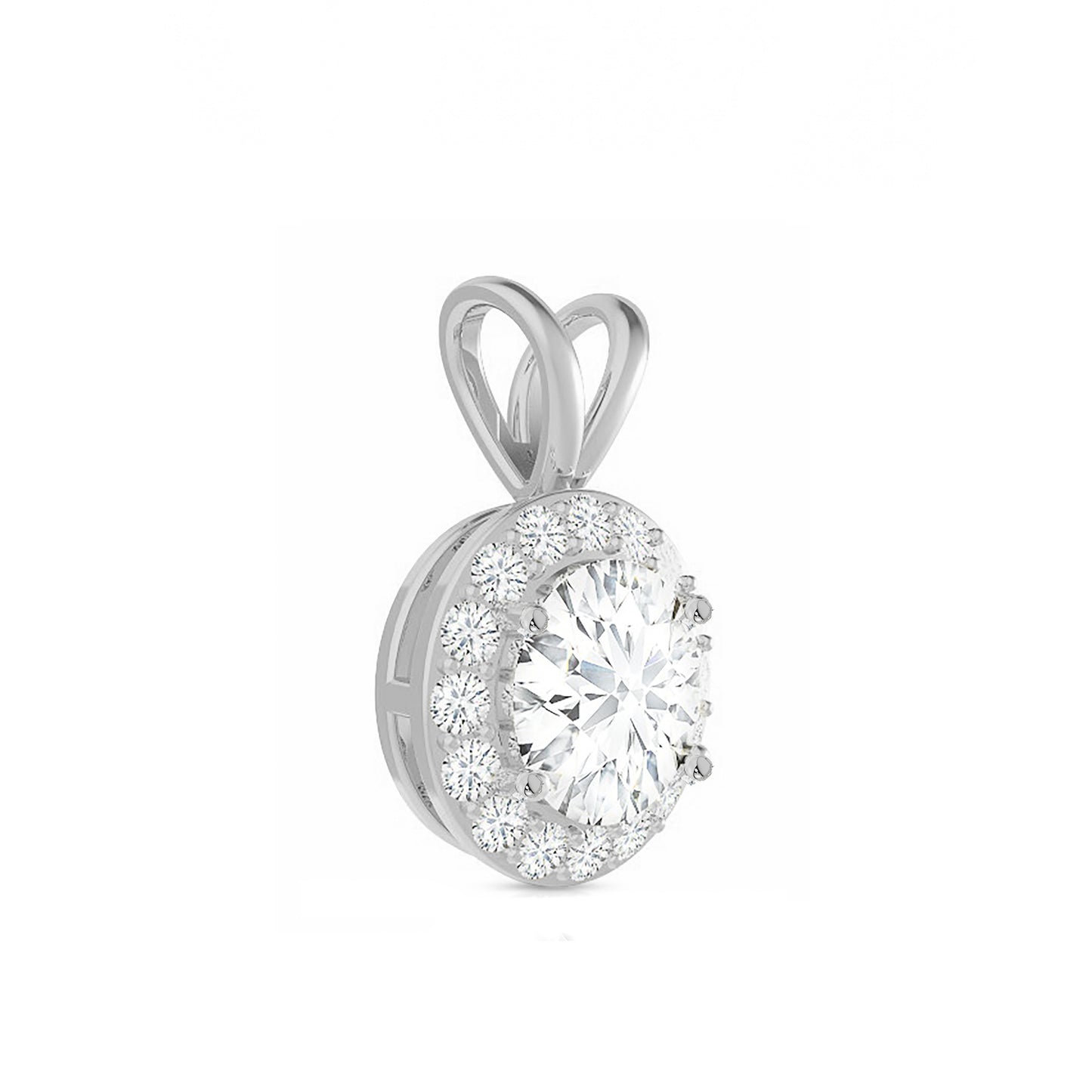 14K Gold Round Cut Halo Moissanite Pendant Only - Double Loop Bail
