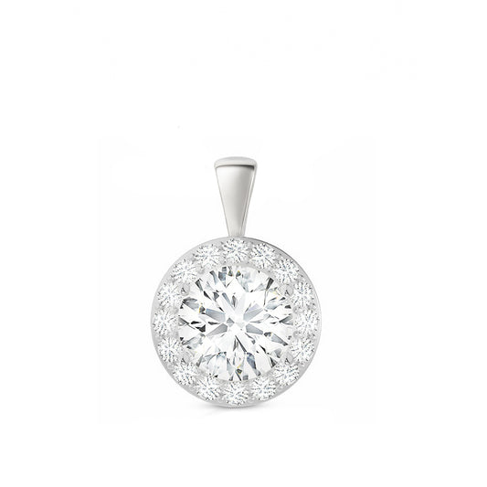 14K Gold Round Cut Halo Moissanite Pendant Only - Solid Bail