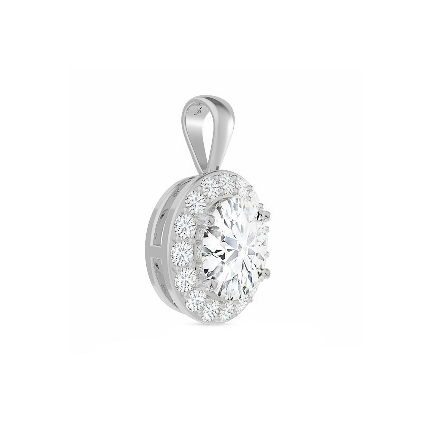 14K Gold Round Cut Halo Moissanite Necklace - Solid Bail on Cable Chain