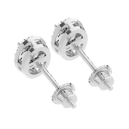 14K Gold Oval Cut Moissanite Halo Stud Earrings
