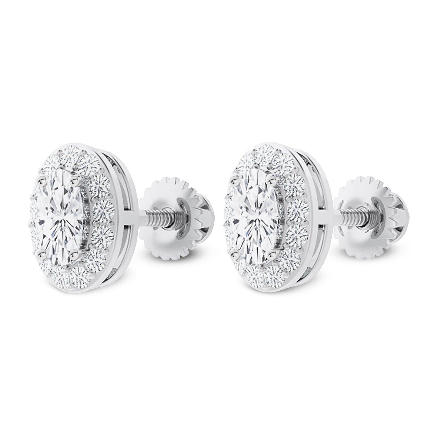 14K Gold Oval Cut Moissanite Halo Stud Earrings