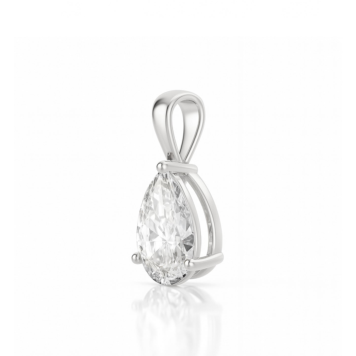 14K Gold Pear Cut Moissanite Solitaire Pendant Only - Solid Bail