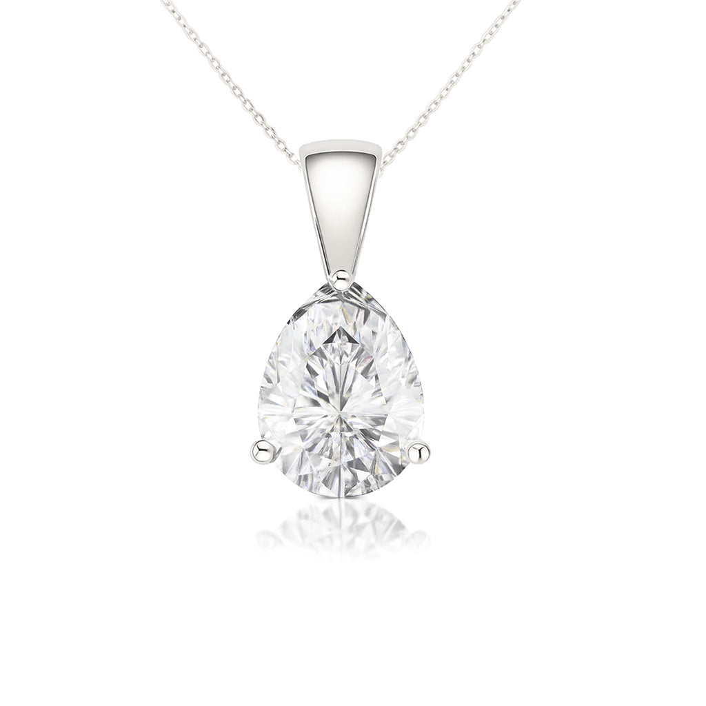 14K Gold Pear Cut Moissanite Solitaire Necklace - Solid Bail on Cable Chain