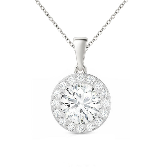 14K Gold Round Cut Halo Moissanite Necklace - Dangle Bail with Cable Chain