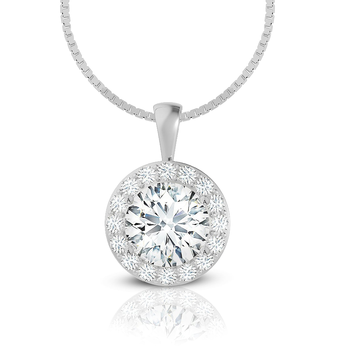 Round Cut Halo Moissanite Necklace – Solid Bail