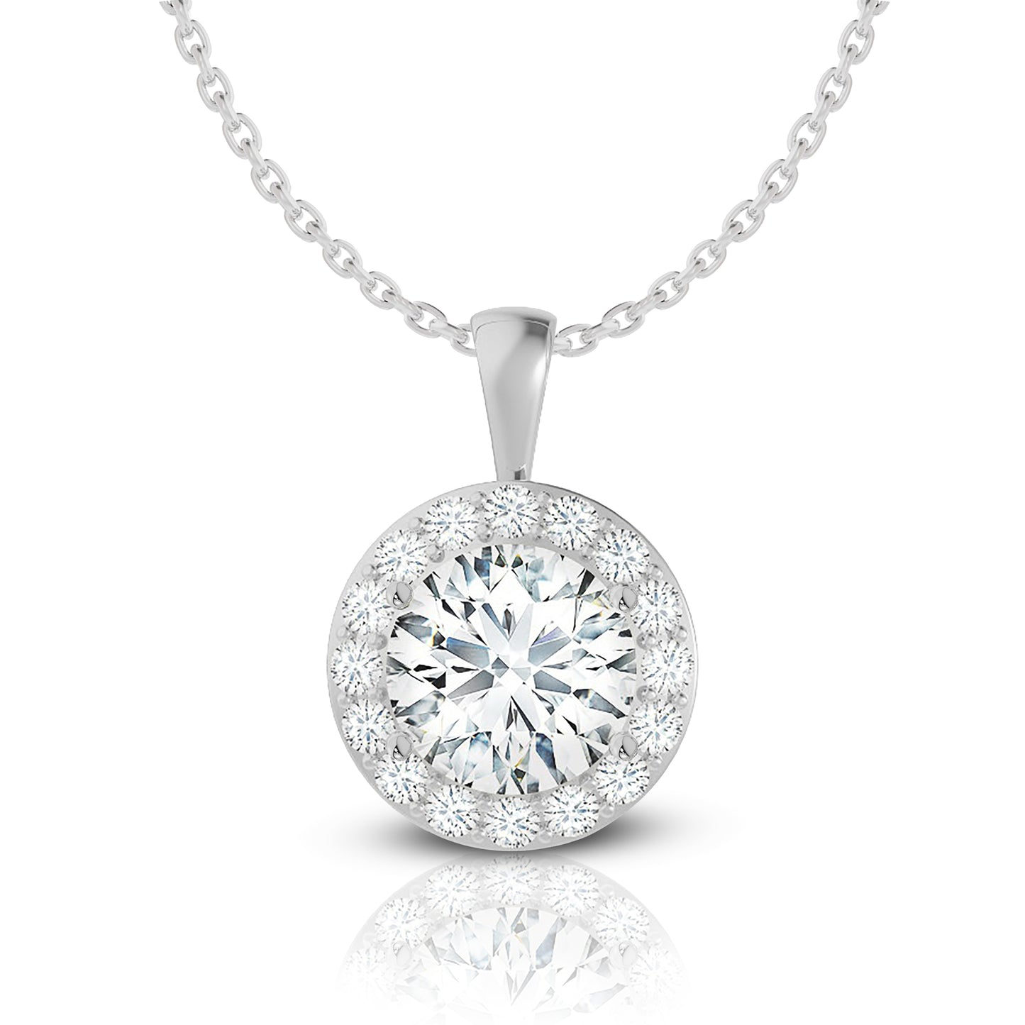 Round Cut Halo Moissanite Necklace – Solid Bail