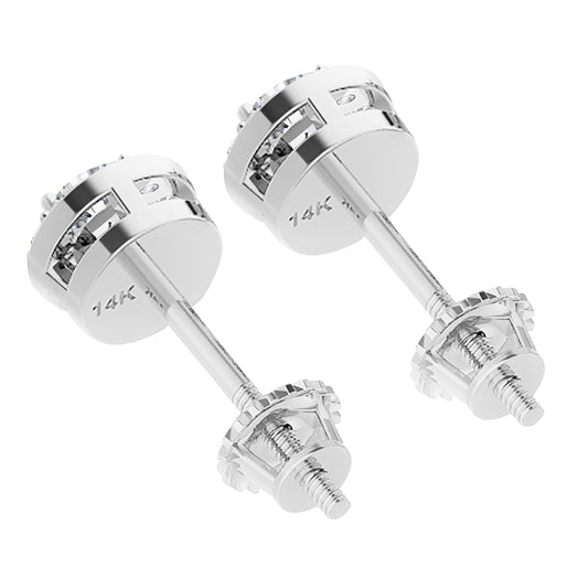 14K Gold Round Cut Moissanite Halo Stud Earrings