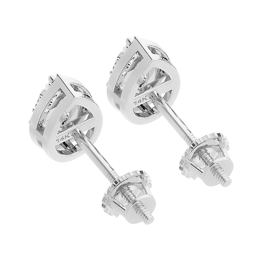 14K Gold Pear Cut Moissanite Halo Stud Earrings