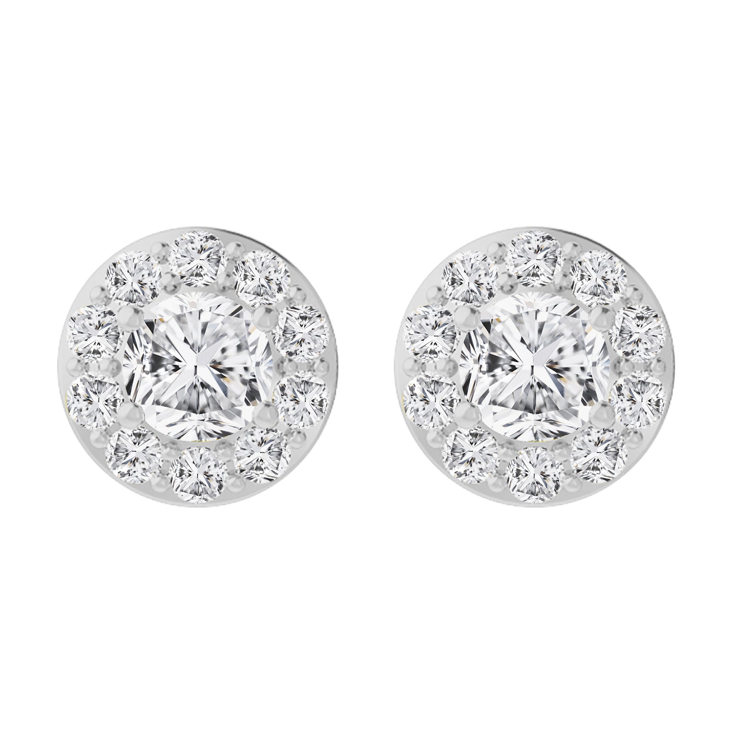 14K Gold Round Cut Moissanite Halo Stud Earrings
