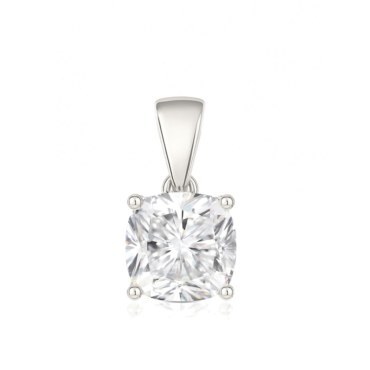 14K Gold Cushion Cut Moissanite Solitaire Necklace - Dangle Bail on Cable Chain