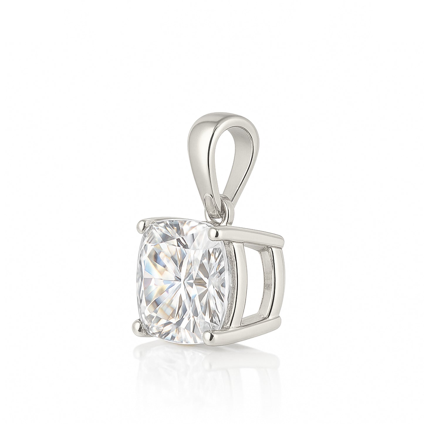 14K Gold Cushion Cut Moissanite Solitaire Pendant Only - Dangle Bail