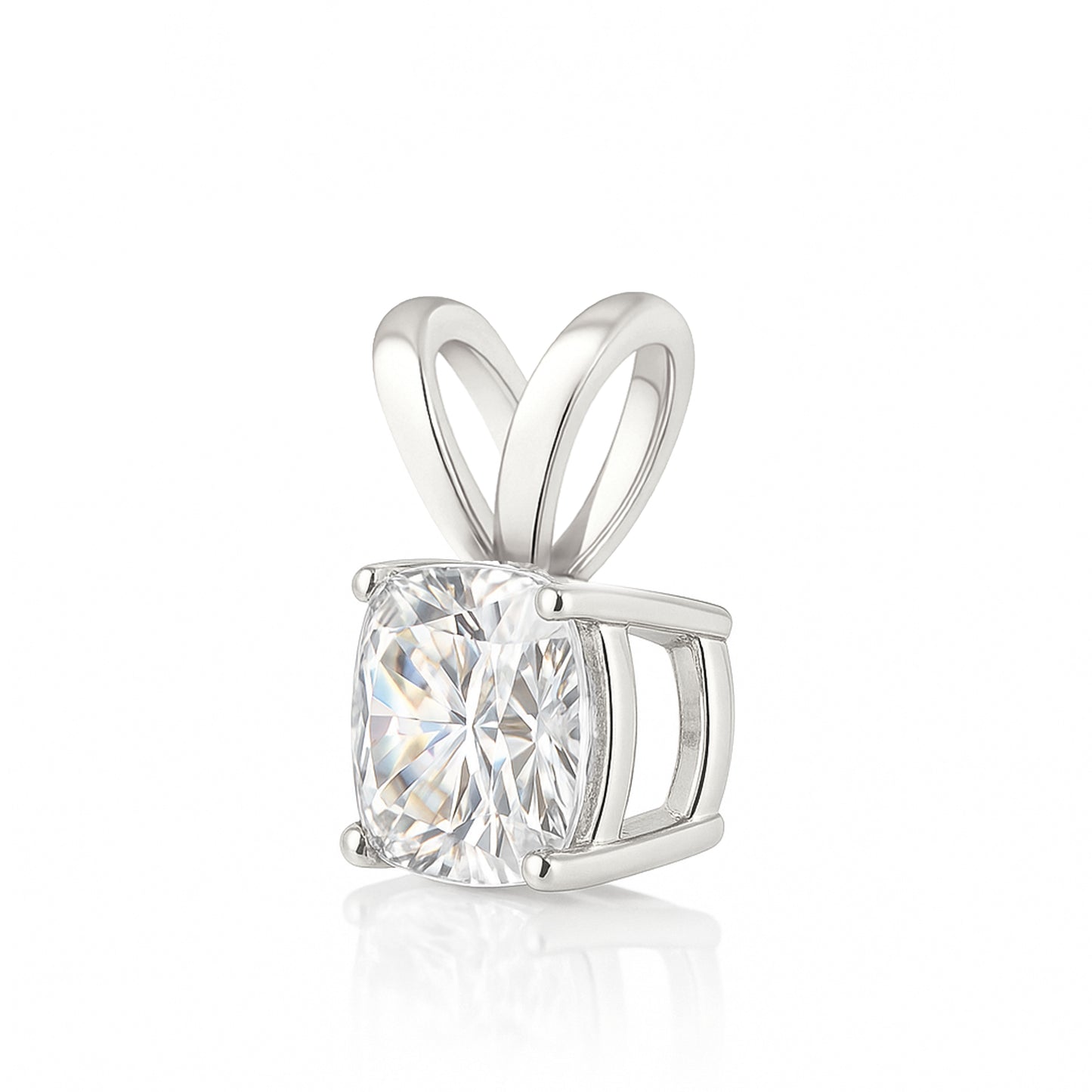 14K Gold Cushion Cut Moissanite Solitaire Pendant Only - Double Loop Bail