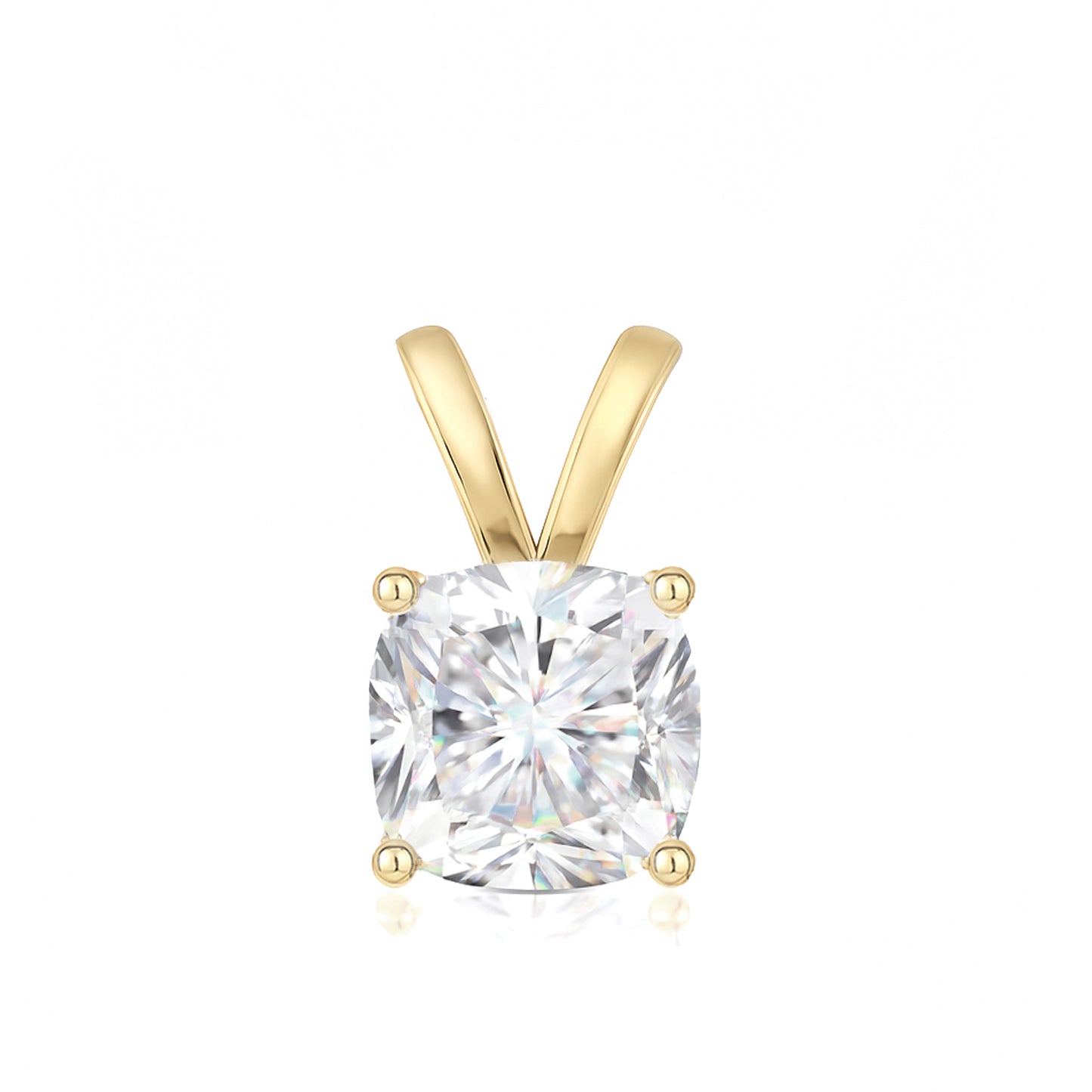 14K Gold Cushion Cut Moissanite Solitaire Pendant Only - Double Loop Bail