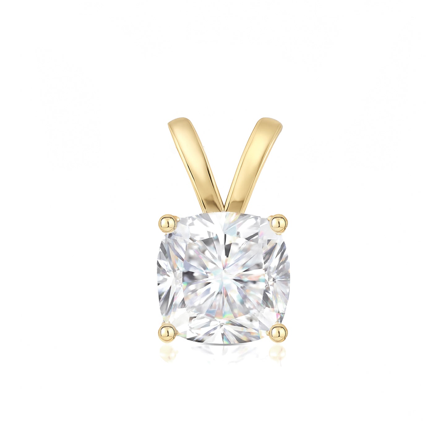 14K Gold Cushion Cut Moissanite Solitaire Necklace - Double Loop Bail on Box
