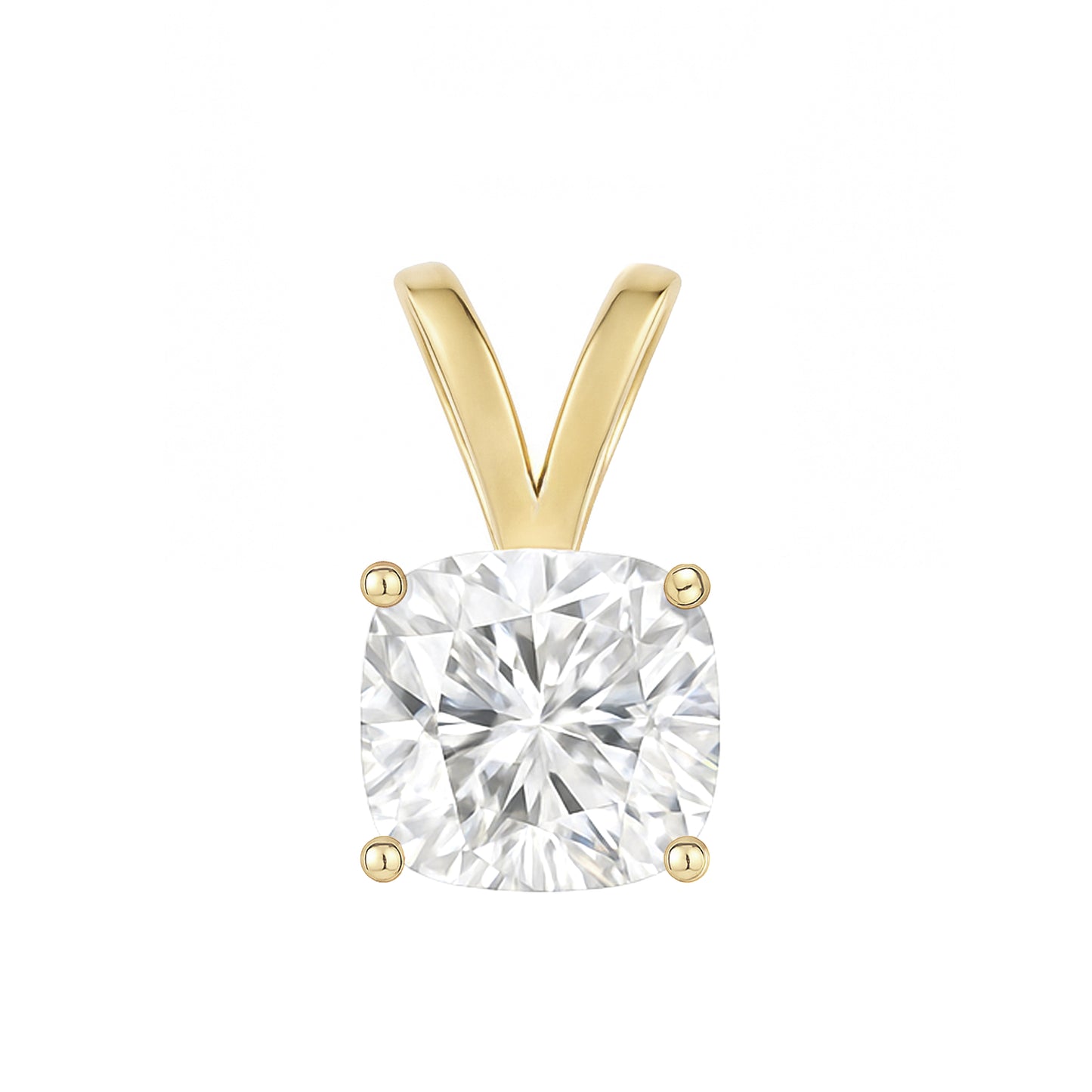 14K Gold Cushion Cut Moissanite Solitaire Pendant Only - Double Loop Bail