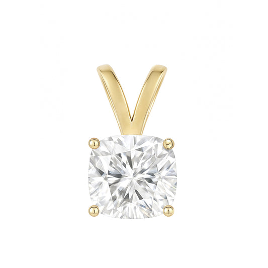 14K Gold Cushion Cut Moissanite Solitaire Pendant Only - Double Loop Bail
