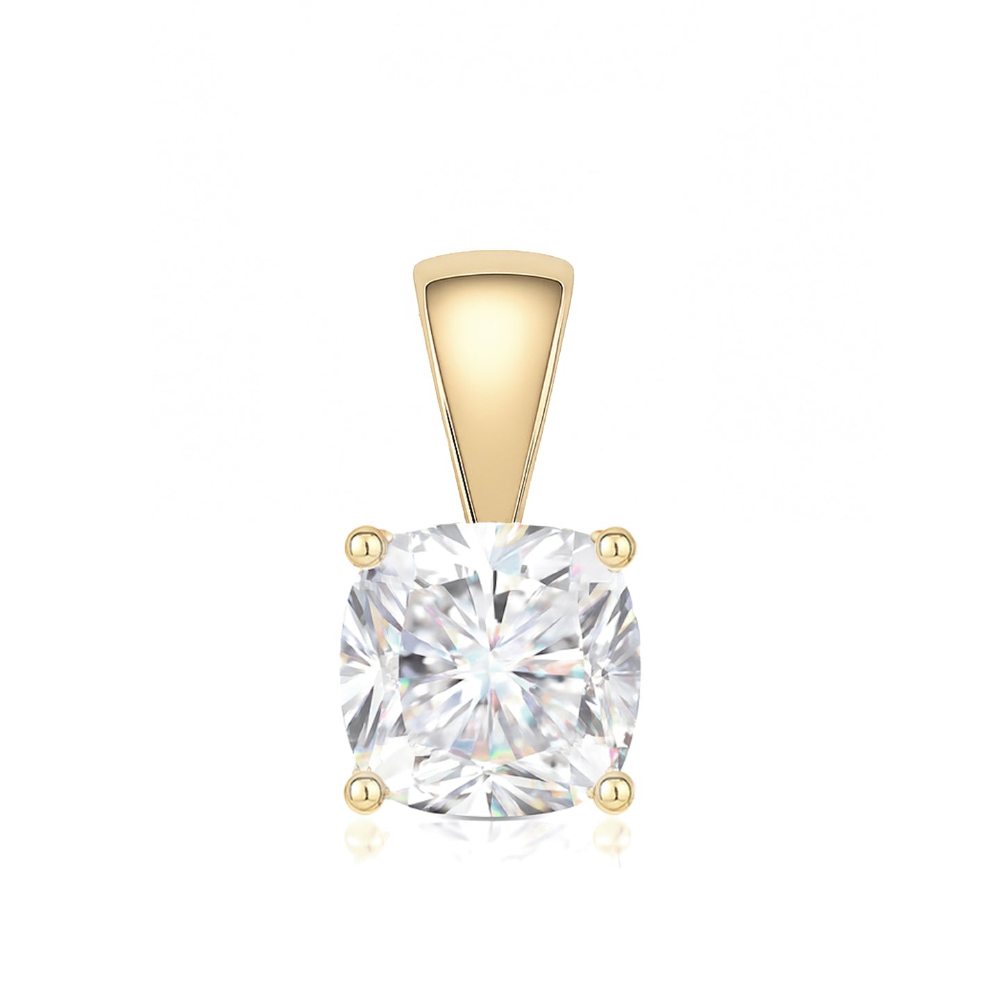 14K Gold Cushion Cut Moissanite Solitaire Necklace - Solid Bail on Cable Chain
