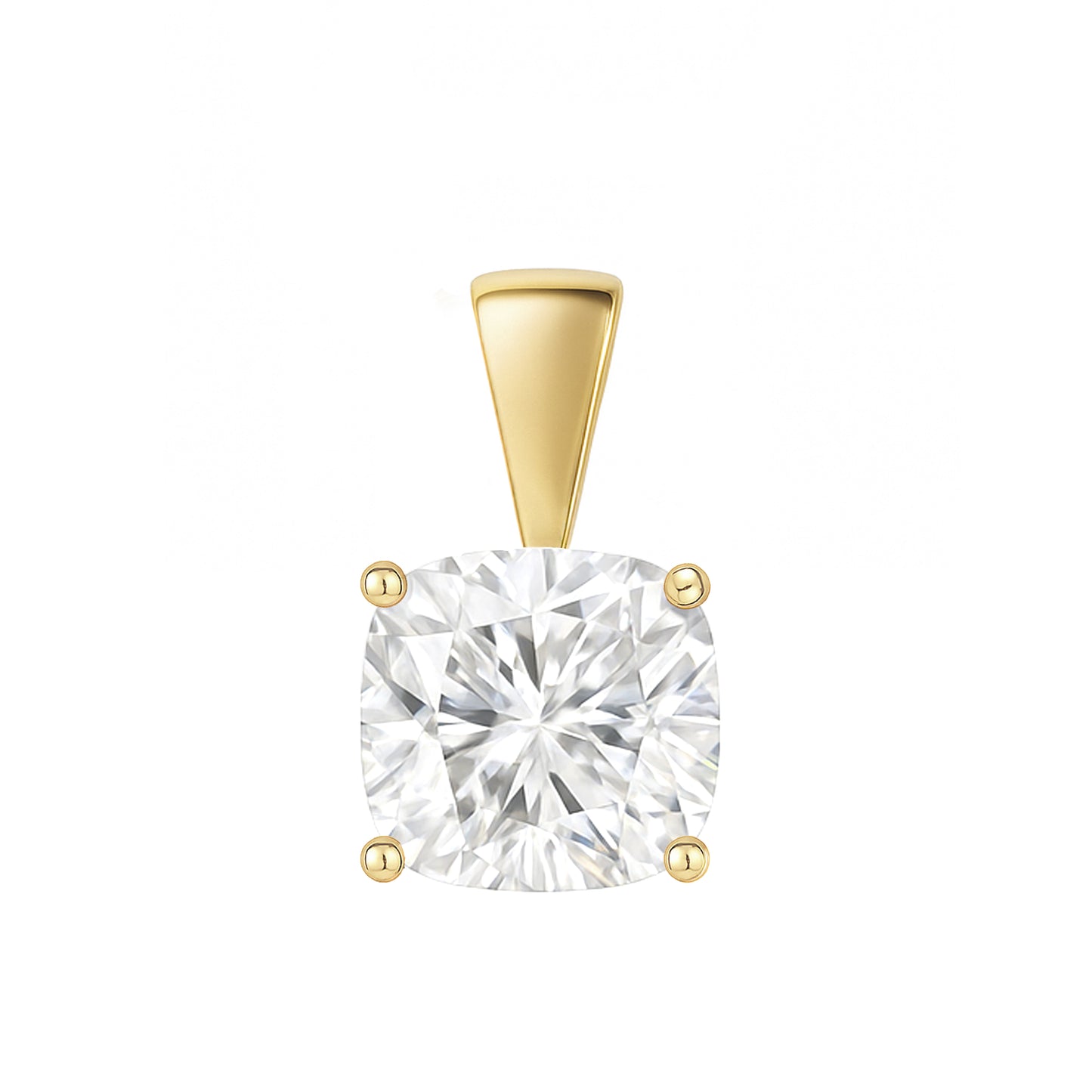 14K Gold Cushion Cut Moissanite Solitaire Pendant Only - Solid Bail