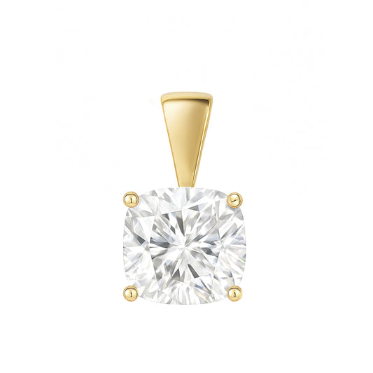 14K Gold Cushion Cut Moissanite Solitaire Pendant Only - Solid Bail