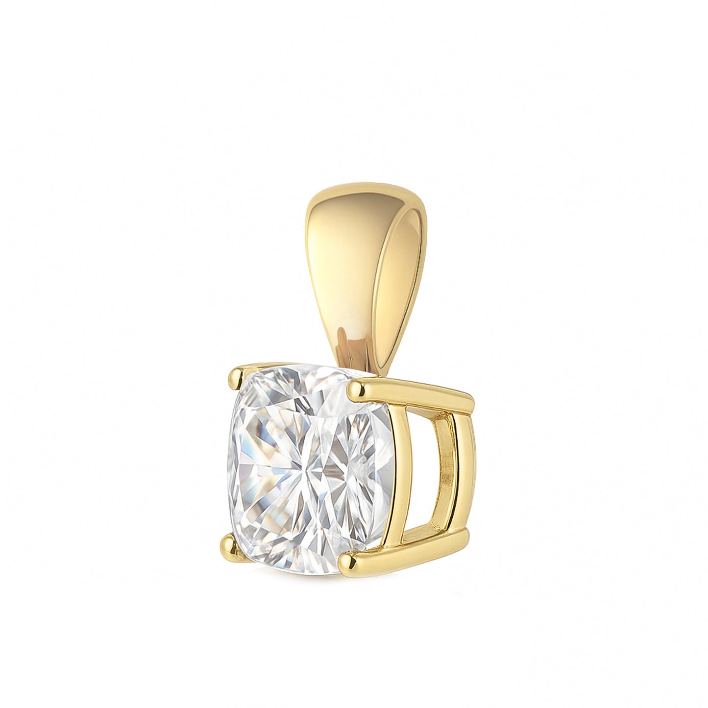 14K Gold Cushion Cut Moissanite Solitaire Necklace - Solid Bail on Box Chain