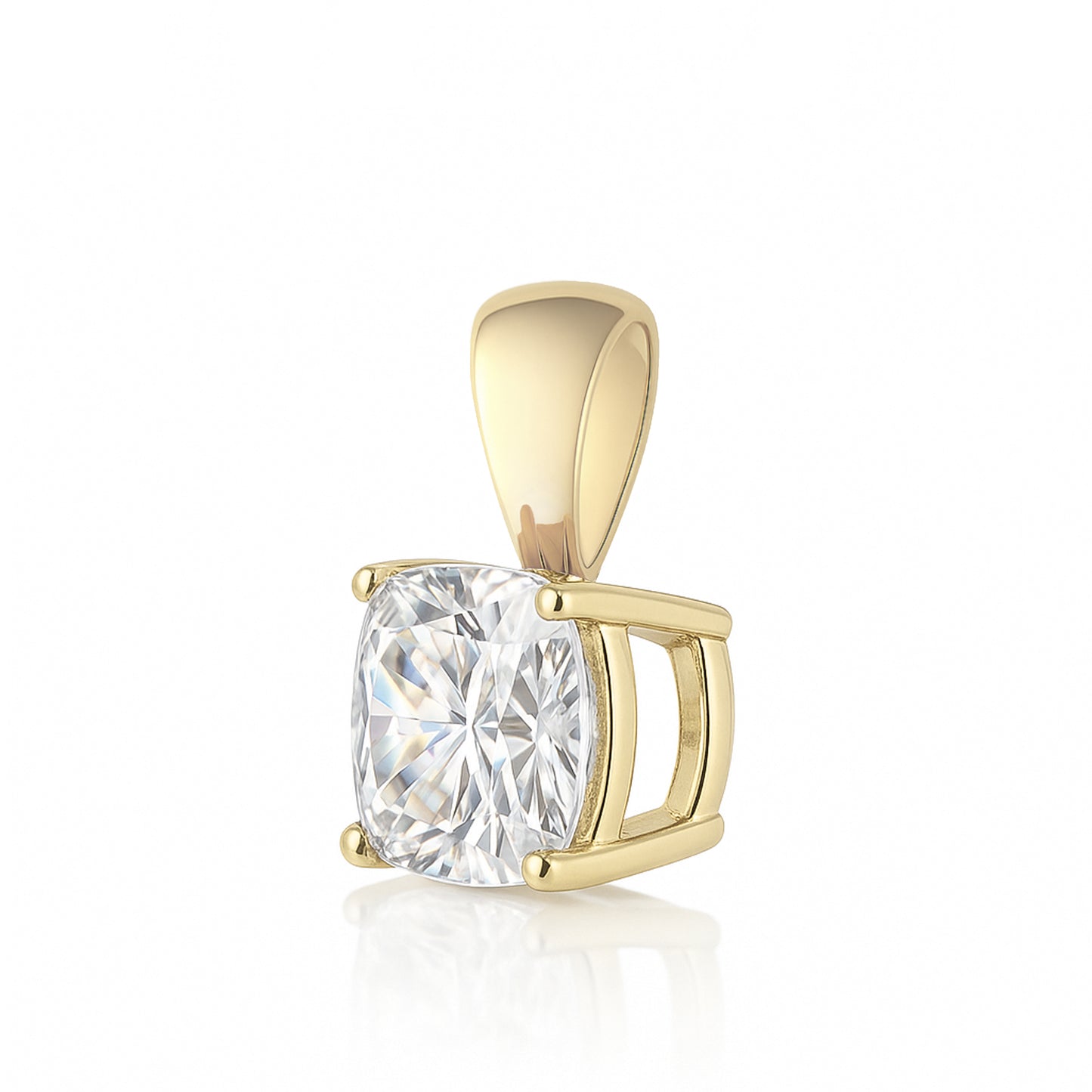 14K Gold Cushion Cut Moissanite Solitaire Necklace - Solid Bail on Cable Chain