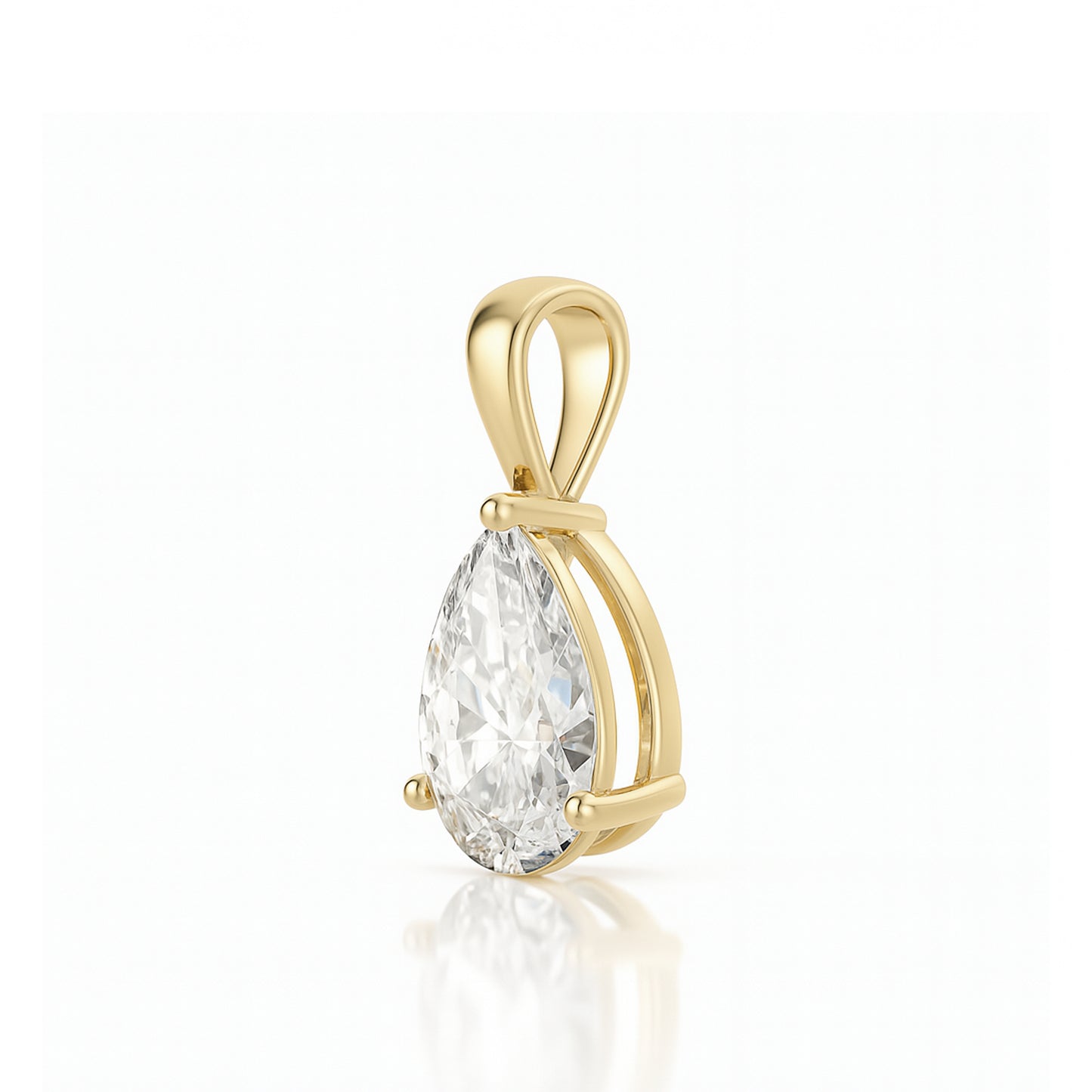 14K Gold Pear Cut Moissanite Solitaire Pendant Only - Solid Bail