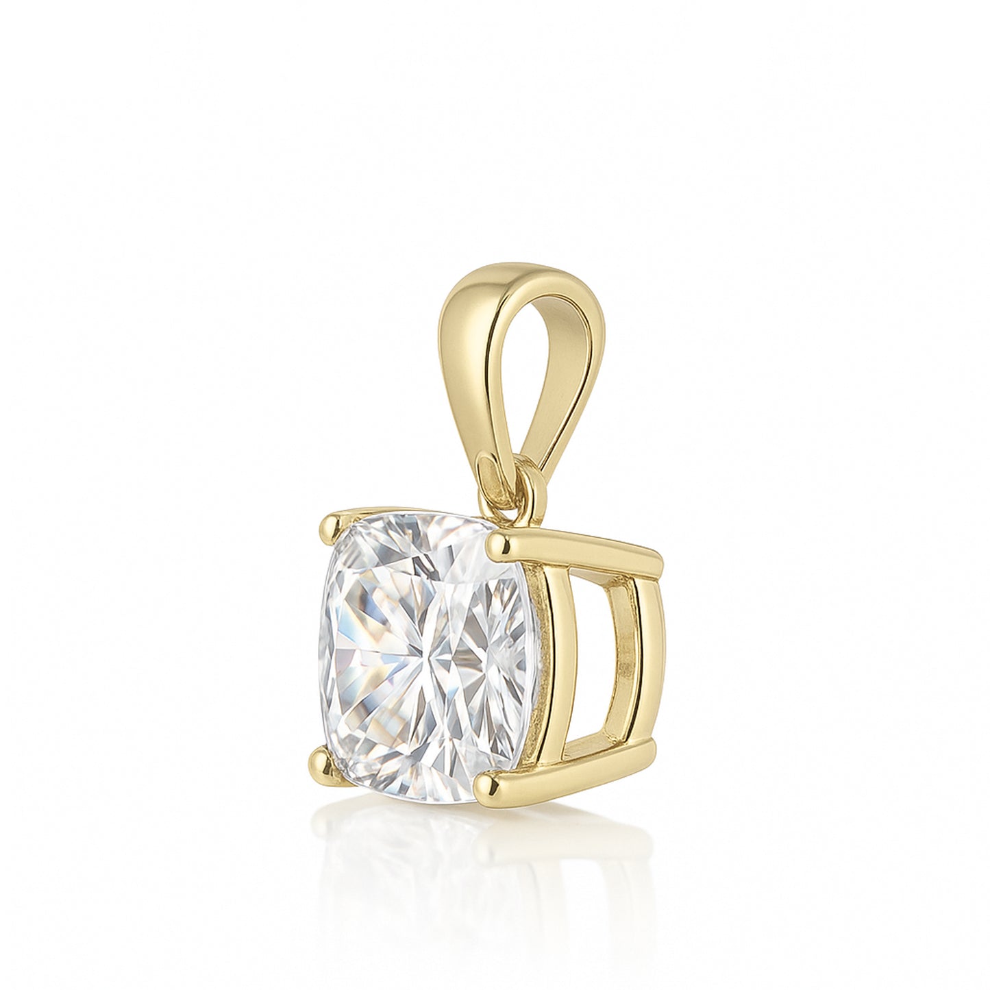 14K Gold Cushion Cut Moissanite Solitaire Necklace - Dangle Bail on Cable Chain