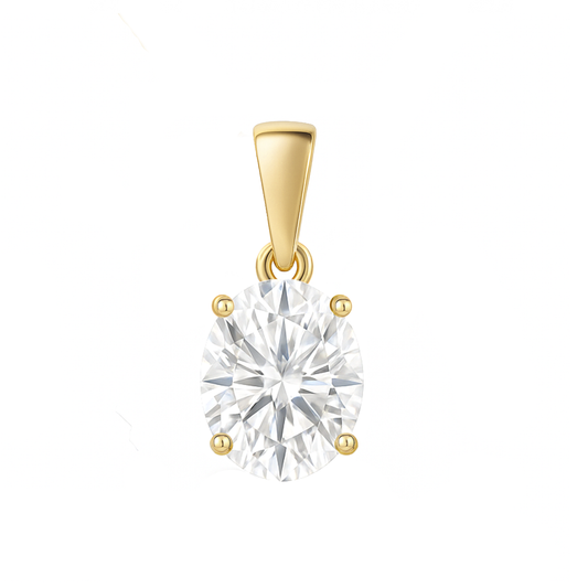 14K Gold Oval Cut Moissanite Solitaire Pendant Only - Dangle Bail