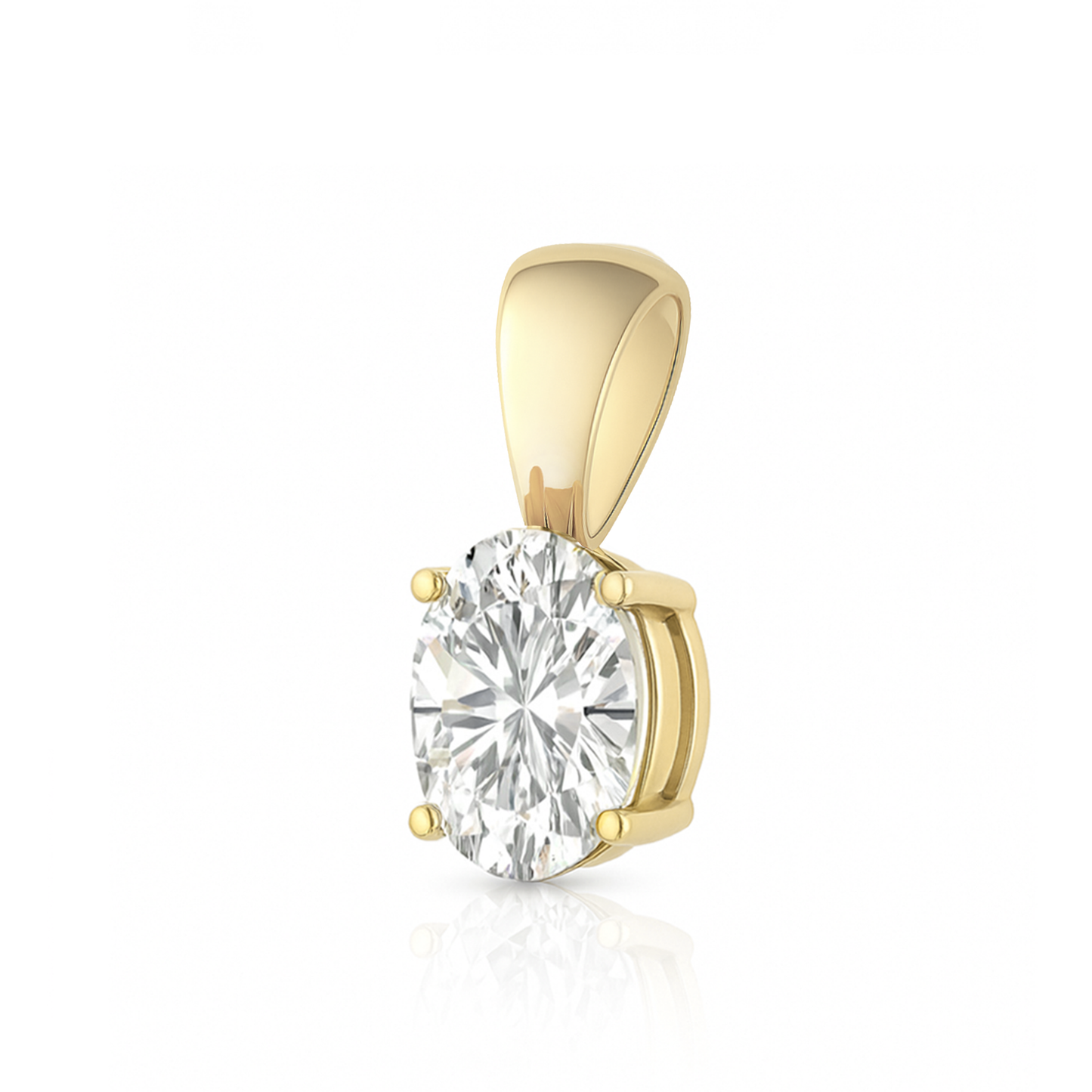 14K Gold Oval Cut Moissanite Solitaire Necklace - Solid Bail on Cable Chain